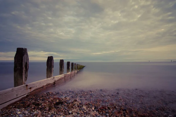 Scenic View Wave Breakers Sea Long Exposure Littlehampton — Stock Photo, Image