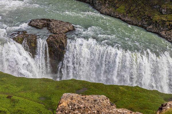 Gulfoss waterfall on the Iceland on a sunny day in July, no people