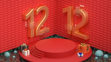 12 rakam arkaplanındaki Noel hediyelerinin 3 boyutlu bir çizimi