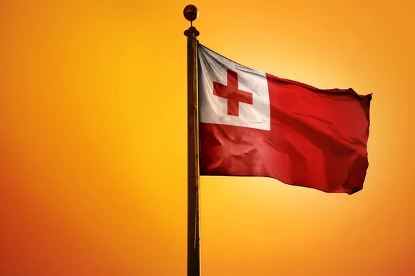 Rendering Tonga Flag Waving Wind Orange Background — Stock Photo, Image
