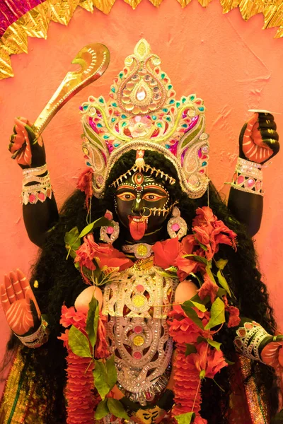 Ідол Маа Калі Сільській Пандалі Маа Калі Індуїстська Богиня Смерті — стокове фото
