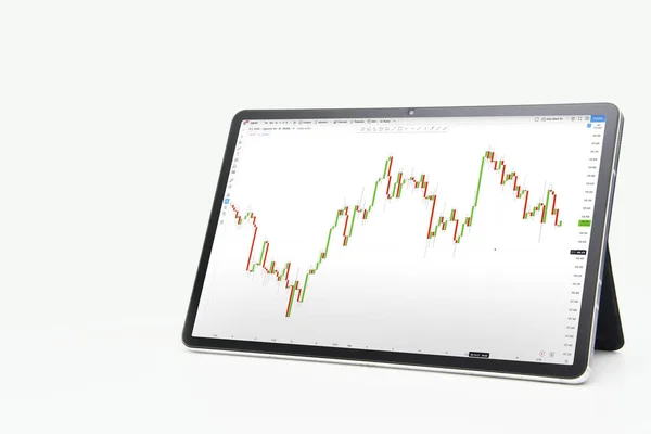 Tablet Con Indice Grafico Finanza Forex Exchange Trading Sullo Schermo — Foto Stock