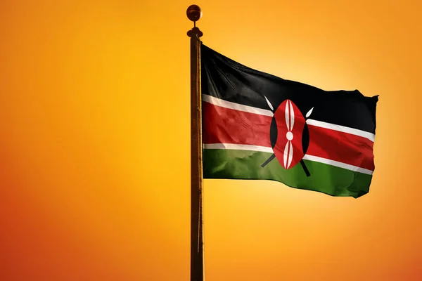 Kenya Nemzeti Zászlója Egy Narancssárga Alapon Izolált Zászlórúdon — Stock Fotó