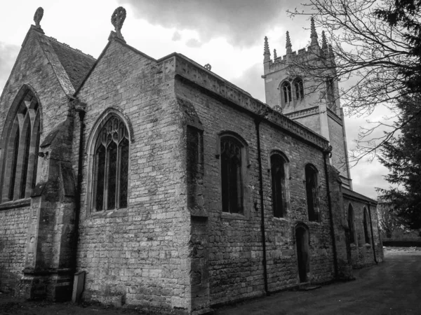 Uma Foto Tons Cinza Igreja Santo André Horbling Reino Unido — Fotografia de Stock