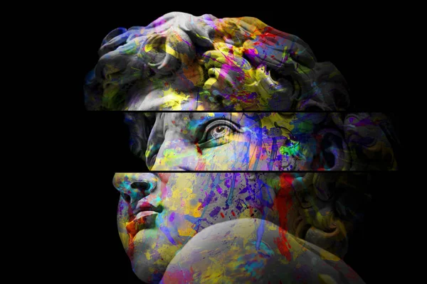 Cool Abstrakt Redigering Statyn David Färgglada Färg Fläckar Med Ögonpartiet — Stockfoto