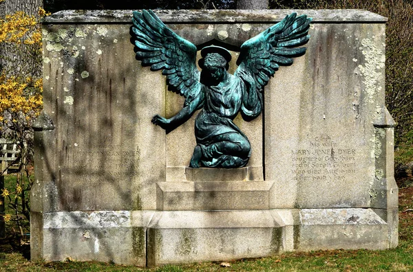 Une Pierre Tombale Avec Sculpture Ange Cimetière Sleepy Hollow New — Photo