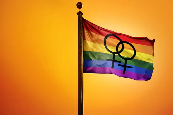 Una Ilustración Digital Bandera Del Orgullo Con Símbolo Lésbico Ondeando — Foto de Stock