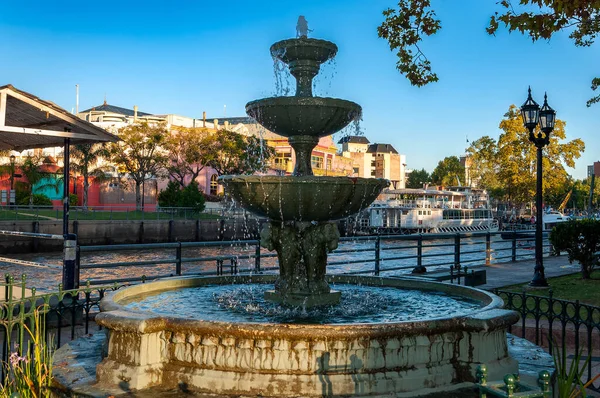 Primer Plano Hermosa Fuente Fondo Los Edificios Parque —  Fotos de Stock