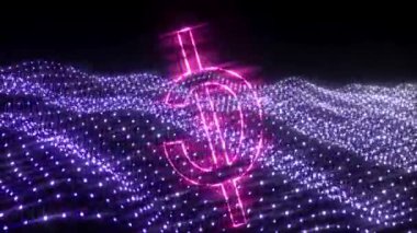 Karanlık bir arkaplan üzerinde dönen neon rengi bir avro karakteri