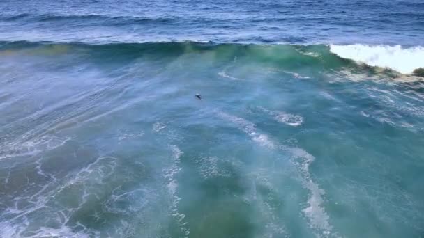 Movimiento Aéreo Lento Alrededor Del Océano Con Olas Rompiendo Nueva — Vídeo de stock