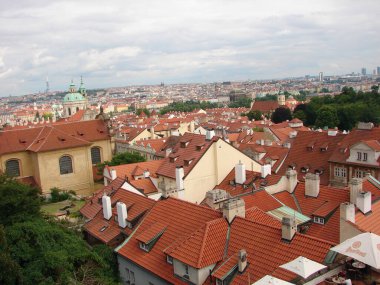 Çek Cumhuriyeti Prag şehrinin bulutlu gökyüzüne karşı hava manzarası