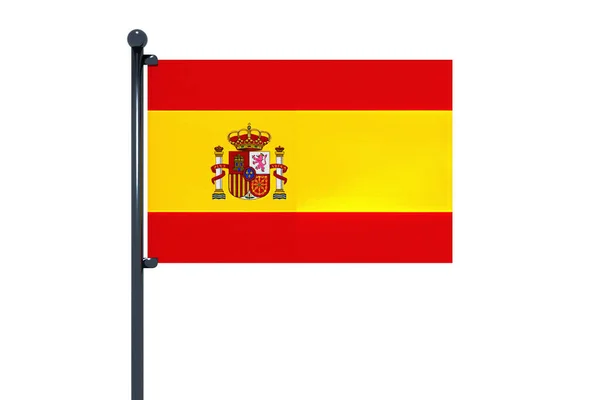 Bandera España Con Poste Aislado Sobre Fondo Blanco — Foto de Stock
