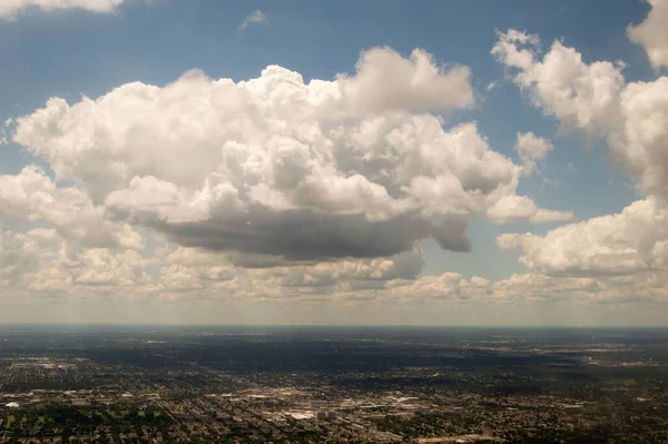 Aerial View Cityscape Blue Sky Cumulus Clouds Background — Stock Photo, Image