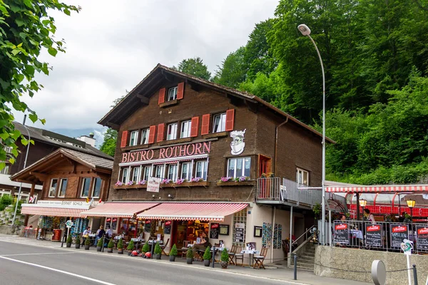 Cottage Inscription Bistro Rothorn Green Trees Interlaken Switzerland — Stock Photo, Image