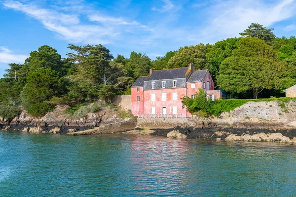 Port Anna Golf Von Morbihan Typisches Rosa Haus Der Küste — Stockfoto