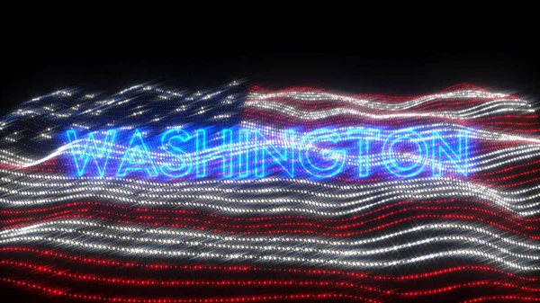 Uma Renderização Estado Dos Eua Washington Letras Néon Com Fundo — Fotografia de Stock