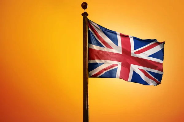 Rendering Waving Flag England Pole Orange Background — Stock Photo, Image