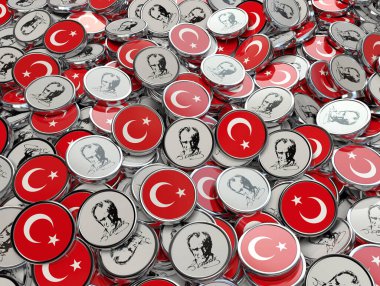 Türkiye bayrağına yakın plan ve Mustafa Kemal Atatürk simgeleri