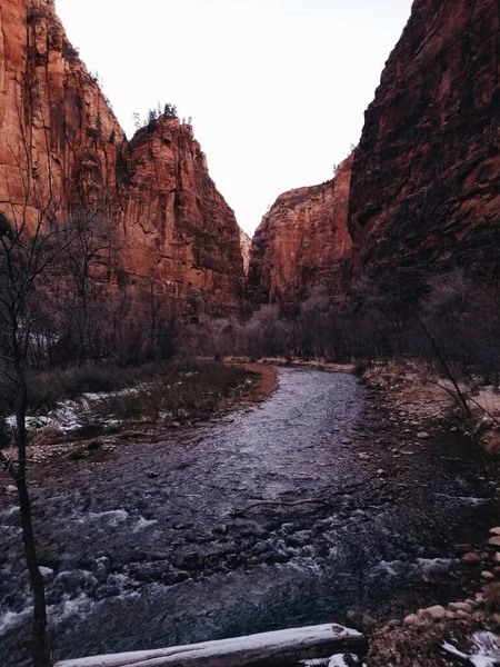 Gyönyörű Táj Kilátás Patak Keresztül Hegyek Zion Nemzeti Park Utah — Stock Fotó