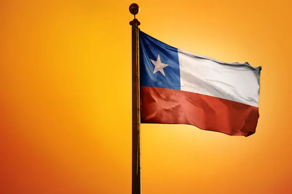 Uma Ilustração Digital Bandeira Chile Acenando Contra Céu Amarelo Brilhante — Fotografia de Stock