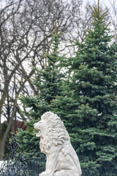 Una Escultura Lomo Blanco Cerca Árboles Verdes Canadá — Foto de Stock