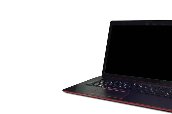 Laptop Com Uma Tela Preta Isolada Fundo Branco Espaço Cópia — Fotografia de Stock