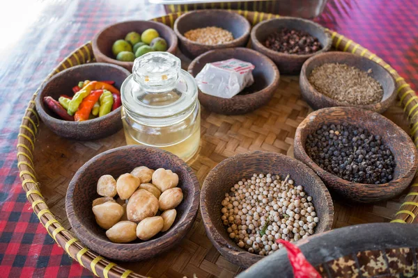 Closeup Shot Balinese Traditional Food Served Crafted Tray — Stock Photo, Image