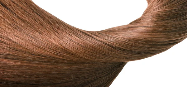 Vlákno Krásné Měkké Zdravé Hnědé Vlasy Izolované Bílém Pozadí — Stock fotografie