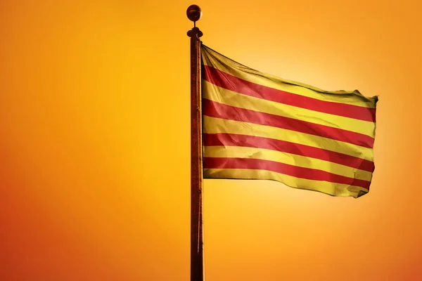 Digital Illustration Flag Catalonia Waving Bright Yellow Sky — Stock Photo, Image