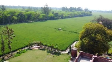 Yüksek açılı bir HD kamera görüntüsü. Eski Hint havan geleneksel konağı bir tarlada.
