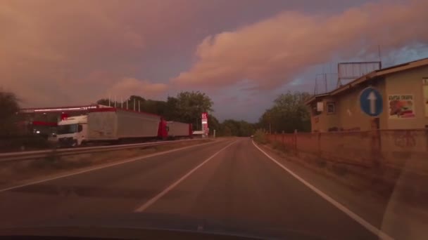 Road Trip Retour Maison Roumanie Bulgarie Dans Coucher Soleil Vif — Video