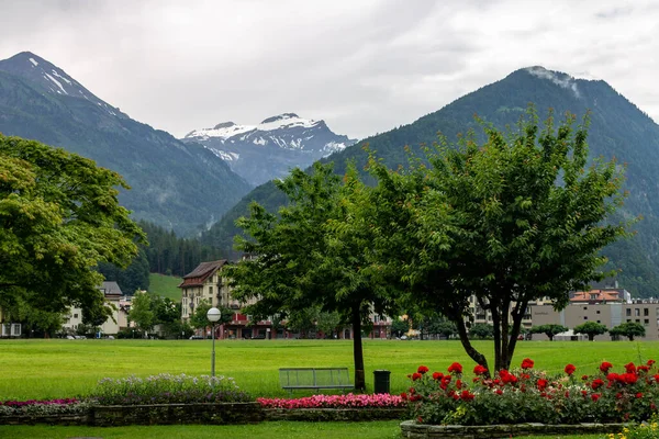 Beautiful Summer Landscape Green Park Mountains Jungfrau Switzerland — Stock Photo, Image