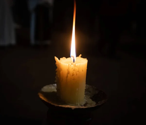 Крупный План Зажженной Свечи Священных Шествий Среду Святой Неделе Испанском — стоковое фото