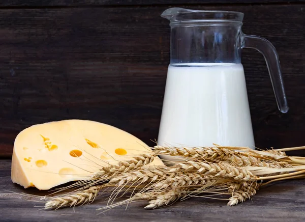 小麦和奶制品的组合 Shavuot概念 — 图库照片