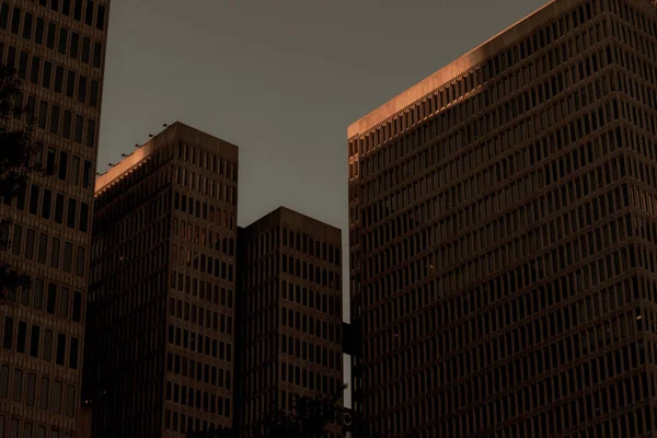 Moderne Gebouwen Gevels Het Donker Met Een Pop Van Zonlicht — Stockfoto