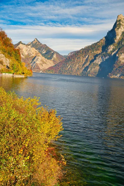 Jesień Nad Jeziorem Traunsee Rejonie Salzkammergut Górna Austria — Zdjęcie stockowe