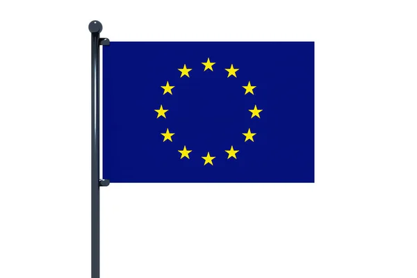 Bandiera Dell Unione Europea Con Palo Isolato Sfondo Bianco — Foto Stock