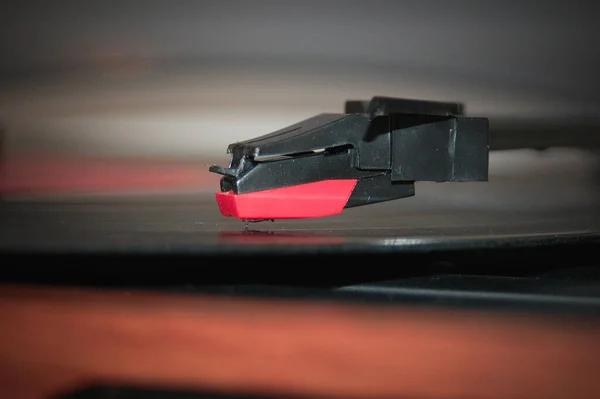 Closeup Shot Black Red Needle Turntable — Stock Photo, Image