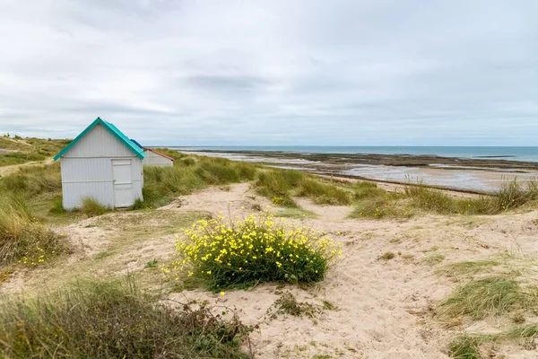 Gouville Sur Mer Normandy Colorful Wooden Beach Cabins Dunes — Stock Photo, Image