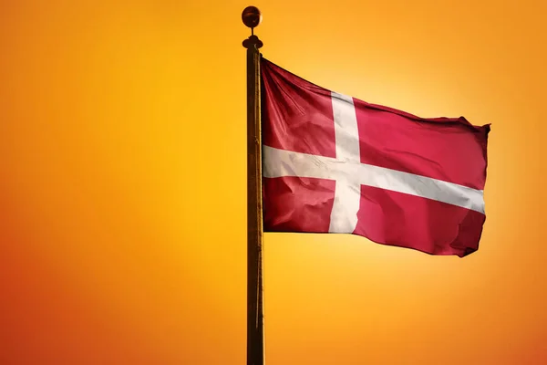 Digital Illustration Flag Denmark Waving Bright Yellow Sky — Stock Photo, Image