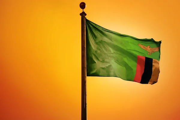 Zambijská Vlajka Jasně Žlutém Pozadí — Stock fotografie