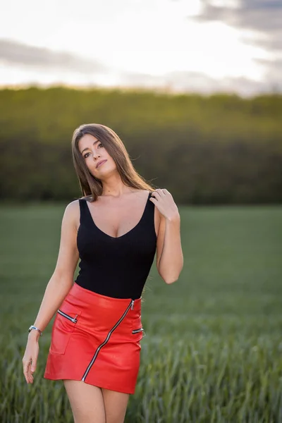 Closeup Attractive Girl Posing Park Daylight — Stock Photo, Image