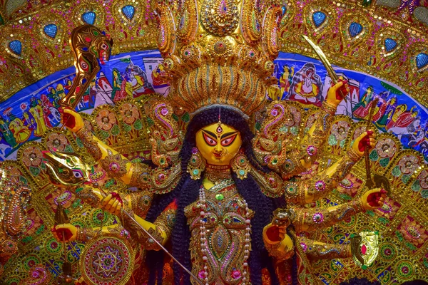 Statua Della Dea Durga Durante Festival Durga Puja India — Foto Stock