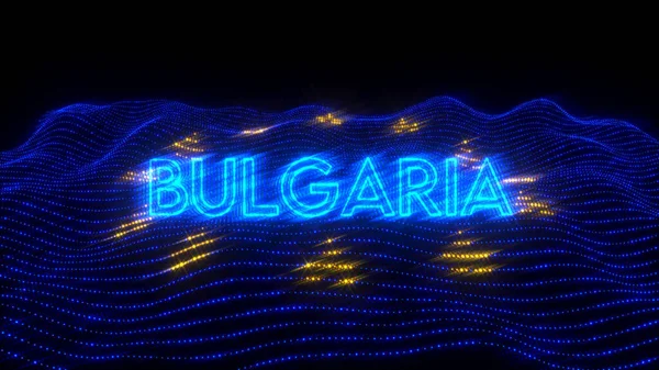 A 3d rendering of a Bulgaria as a European Union country written  in neon letters over an EU flag