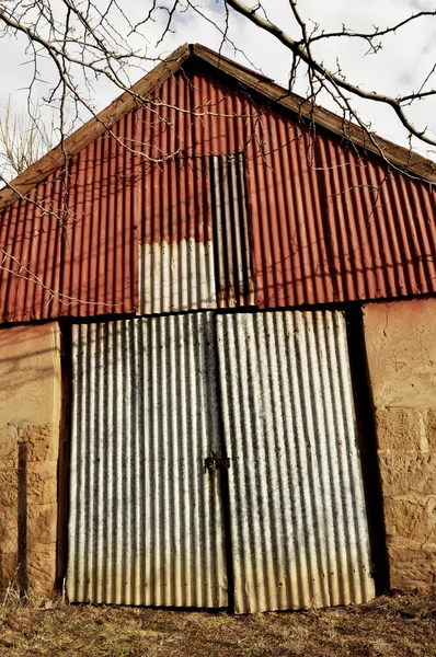 Vertical Closeup Shot Old Warehouse Zinc Door Attic Wall — Stock Photo, Image