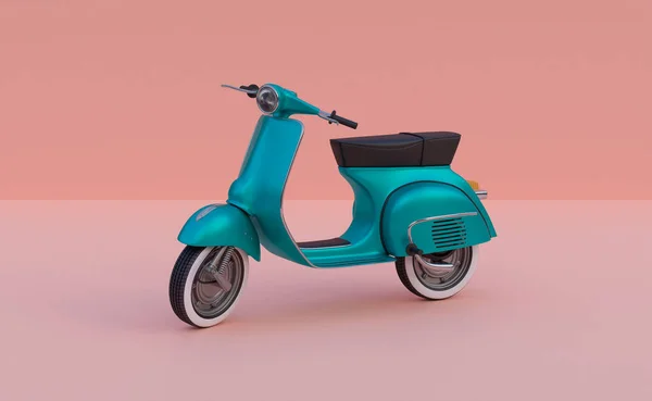 Återgivning Blå Retro Scooter Från Sidovy Rosa Bakgrund Modern Personlig — Stockfoto