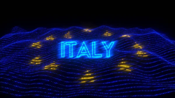 Diseño Ilustrativo Del País Italia Letras Neón Azul Con Fondo — Foto de Stock