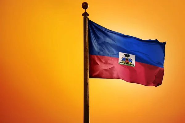 National Flag Haiti Flagpole Isolated Orange Background — Stock Photo, Image