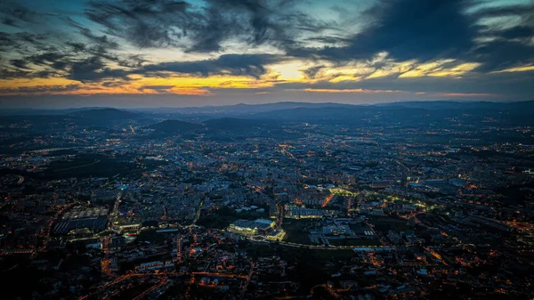 Αεροφωτογραφία Όψιμου Ηλιοβασιλέματος Όμορφο Αστικό Τοπίο — Φωτογραφία Αρχείου