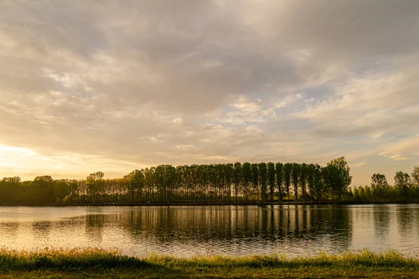 Solnedgång San Nazzaro Monticelli Piacenza Emilia Romagna Italien Parken Vid — Stockfoto